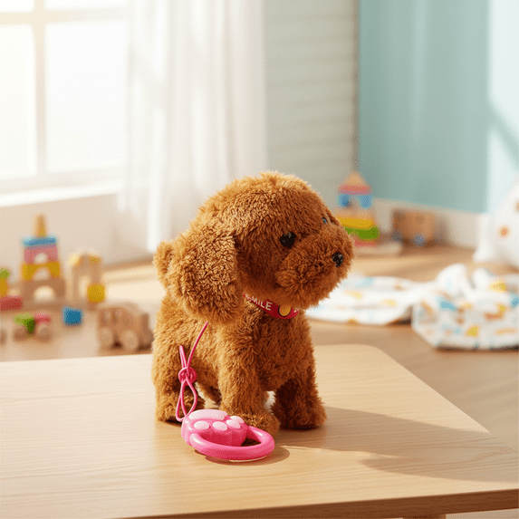 11In Realistic Animal Interactive Toy Dark Brown Teddy Animated Electronic Pet with Remote Control Leash and Singing for Birthday Gift