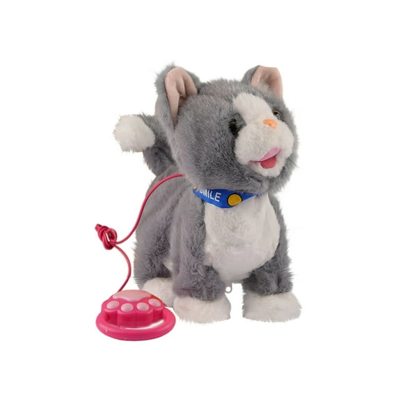 11In Realistic Animal Interactive Toy Gray Cat Animated Electronic Pet with Remote Control Leash and Singing Features for Birthday Gift