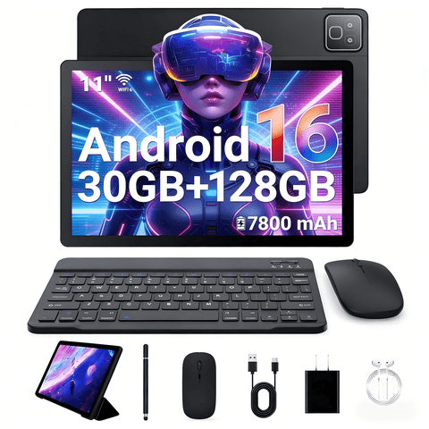 BUFO 11 Inch Tablet with Keyboard set, 30GB RAM+128GB ROM, 2000x1200 IPS HD Display, Dual Camera, 7800mAh, Black