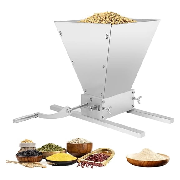 11LB Malt Mill & Grain Crusher, Stainless Steel Bearing , Fit Electric Drill/Hand Crank for Homebrew Beer, Barley, Wheat - Adjustable 2