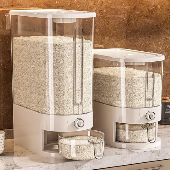 11Lbs Rice Dispenser, Large Grain Container Storage with Lid Measuring Cylinder Moisture Proof Household Cereal Dispenser Bucket for Kitchen Soybean Corn,Brown