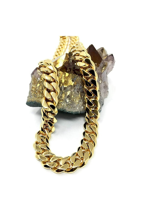 11MM 14K Gold Filled Cuban link chain necklace for men and women Hip hop Miami cuban link Fashion Jewelry Diamond Cut Heavy, 22 inch