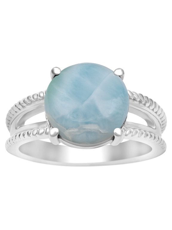 11MM Round Shape Blue Larimar Gemstone Split Shank 925 Sterling Silver Solitaire Women Ring