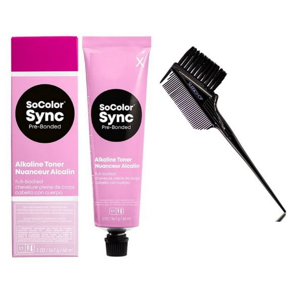 11N - Extra Light Blonde Plus Neutral (2 oz) , Matrix SOCOLOR SYNC Pre-Bonded Alkaline Toner, So Color Demi-Permanent Hair Color, DEMI Haircolor Dye Colorsync - Pack of 2 w/ Sleek 3-in-1 Comb/Brush