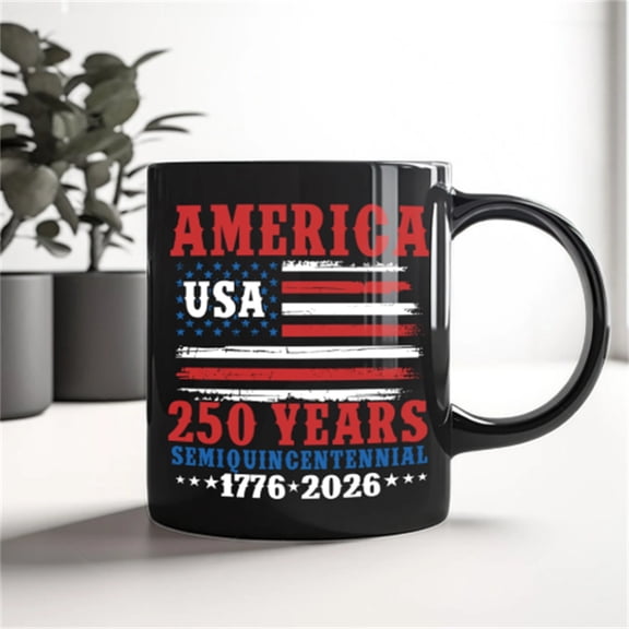 11Oz Black Ceramic Coffee Mug, 250Th Anniversary Patriotic Usa Flag Print, 1776-2026 Independence Day Commemorative Cup For Coffee Tea Lovers