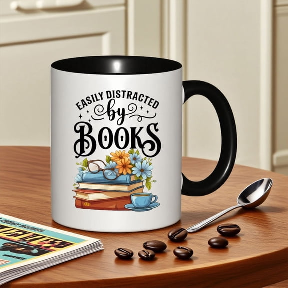 11Oz Ceramic Coffee Cup Featuring a Design of Stacked Books And Floral Art, Perfect for Readers And Book Clubs. This Reusable, Dishwasher-Safe Mug Makes a Great Gift for Mother'S Day, Birthdays, Or C