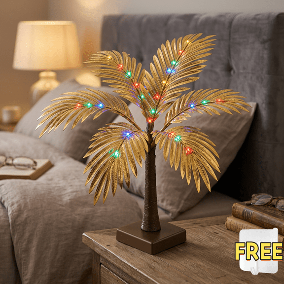 11PC Golden Artificial Palm Tree, Soft WarmWhite LED String Lights with Artificial Palm Leaves, Home Ambient Lighting Suitable for Various Festivals and All Seasons,