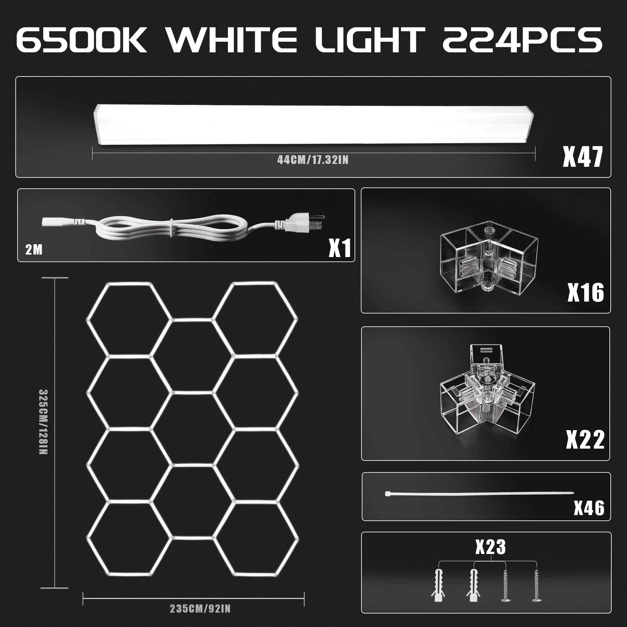 11Hexagon-47Pack LED Garage Lights, Large Panel 6500K Ultra Bright Ceiling Light for Garage, Workshop & Industrial Lighting, Car Detailing Shop,Bright Ceiling Lights, Basement, Gym,Durable