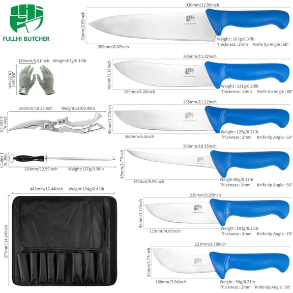 11PCS Butcher Knife Set Non-slip German Stainless Steel Chef Knife Meat Processing Kit for Home Kitchen Restaurant
