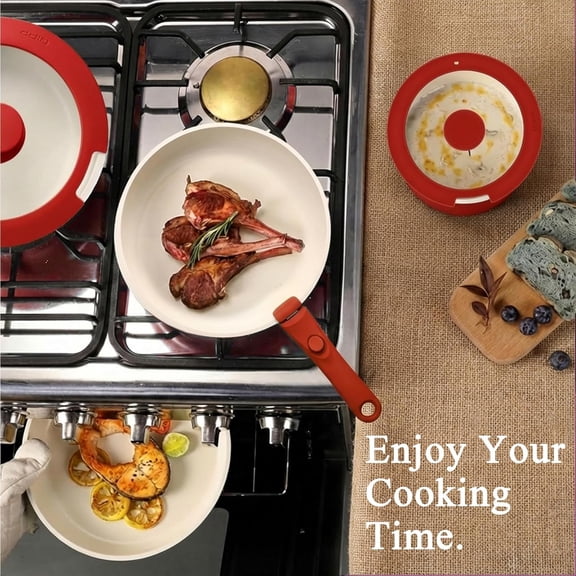 11PCS Ceramic Cookware Set Non Stick Detachable Handle Red Black Gradient Induction Safe for All Stoves
