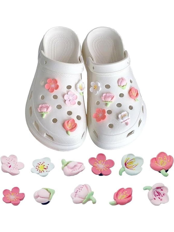 11PCS Flower Shoe Charms for Croc Clog Sandals Bracelets Accessories Decoration, Cute Designer Shoe Charms for Girls Kids Teens Adults Women Party Favor