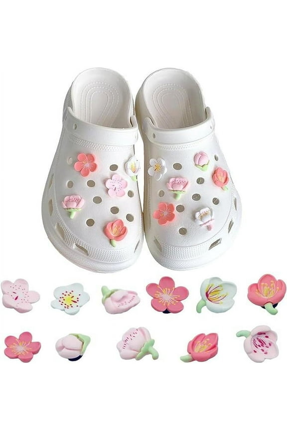 11PCS Flower Shoe Charms for Croc Clog Sandals Bracelets Accessories Decoration, Cute Designer Shoe Charms for Girls Kids Teens Adults Women Party Favor