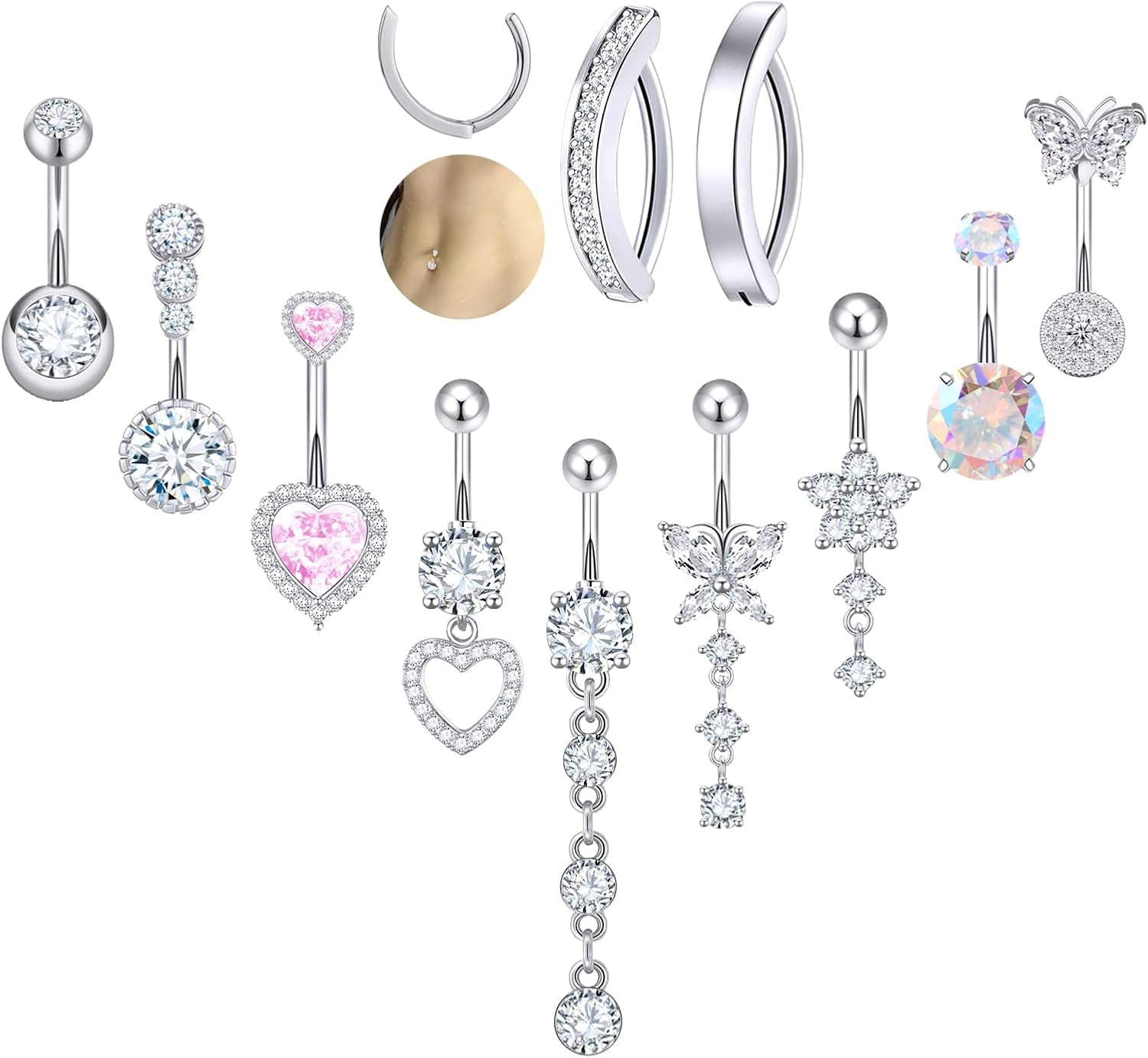 11PCS Gold Belly Button Ring Dangle Navel Belly Button Piercing Jewelry — free download