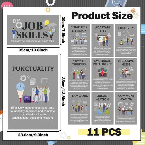 11PCS Job Skills Classroom Posters for High School College Workplace Learning Grey