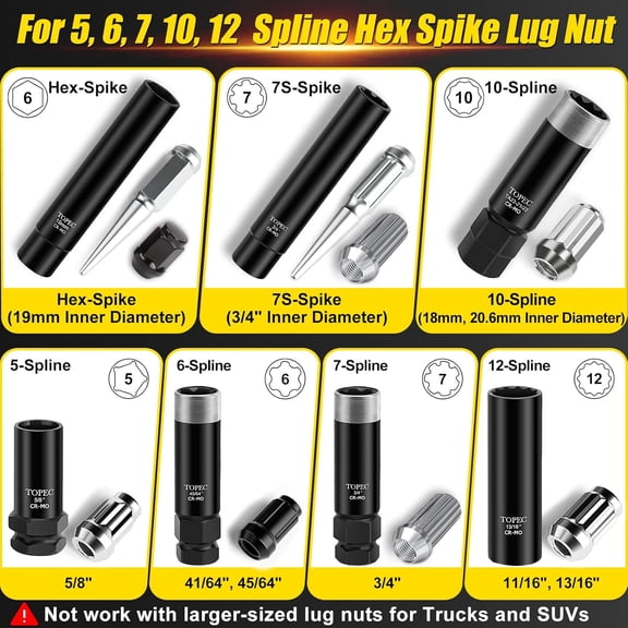 11PCS Master Lug Nut Key Set - 5, 6, 7, 10, 12 Spline Lug Nut Socket Set, Wheel Lock Removal Kit for Spline, Spike and Hex Style | Upgraded Reinforced Socket