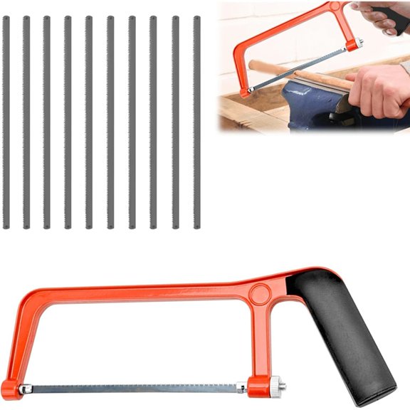 11PCS Metal Saw Red Hack Saw Angle Small Hacksaw with 10 Exchangeable Blades for Cutting Plastic PVC Pipe Tile Metals