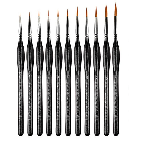 11PCS Miniature Paint Brush Set,Small Detail Brushes for Acrylic Watercolor Oil and Model Painting,Wood Handle,Black