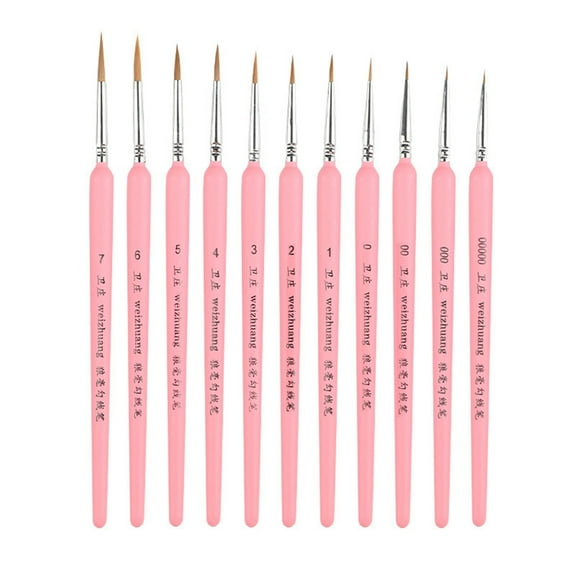 11PCS Miniature Paint Brush Set,Small Detail Brushes for Acrylic Watercolor Oil and Model Painting,Wood Handle,Pink