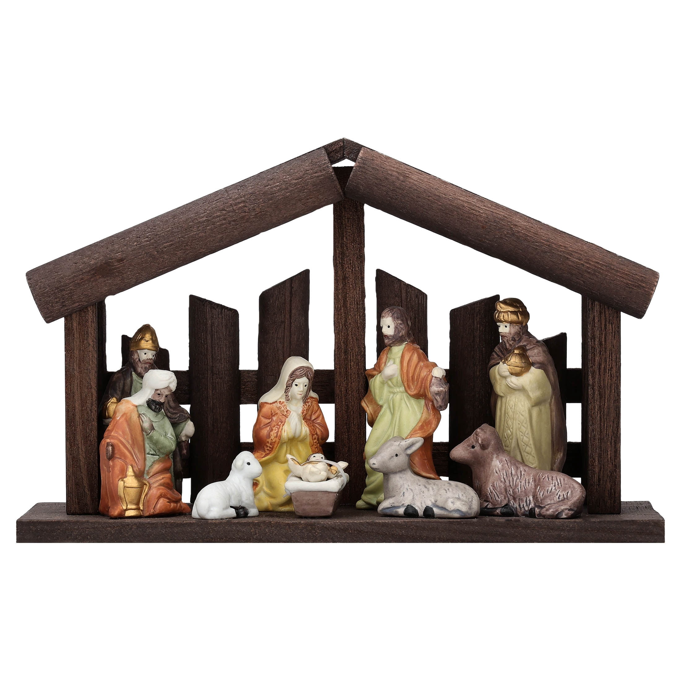 Porcelain Tabletop  Indoor Nativity Scene Christmas Decoration, 11" x 7", 11 Pieces, by Holiday Time