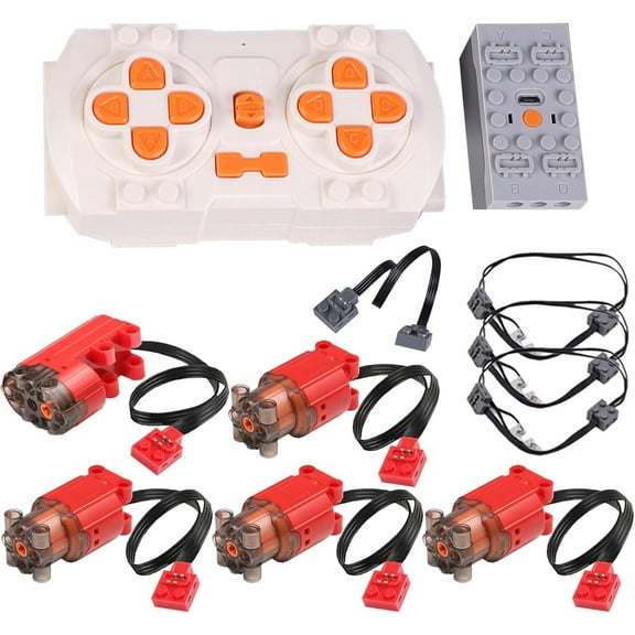 11PCS Red Upgraded Power Functions Motor Set Compatible with Technic Car, Include APP Dual Remote Control, Lithium Battery Box, Servo Motor, 4 x L-Motor, 3 x Light Set, 50CM Extension Cord