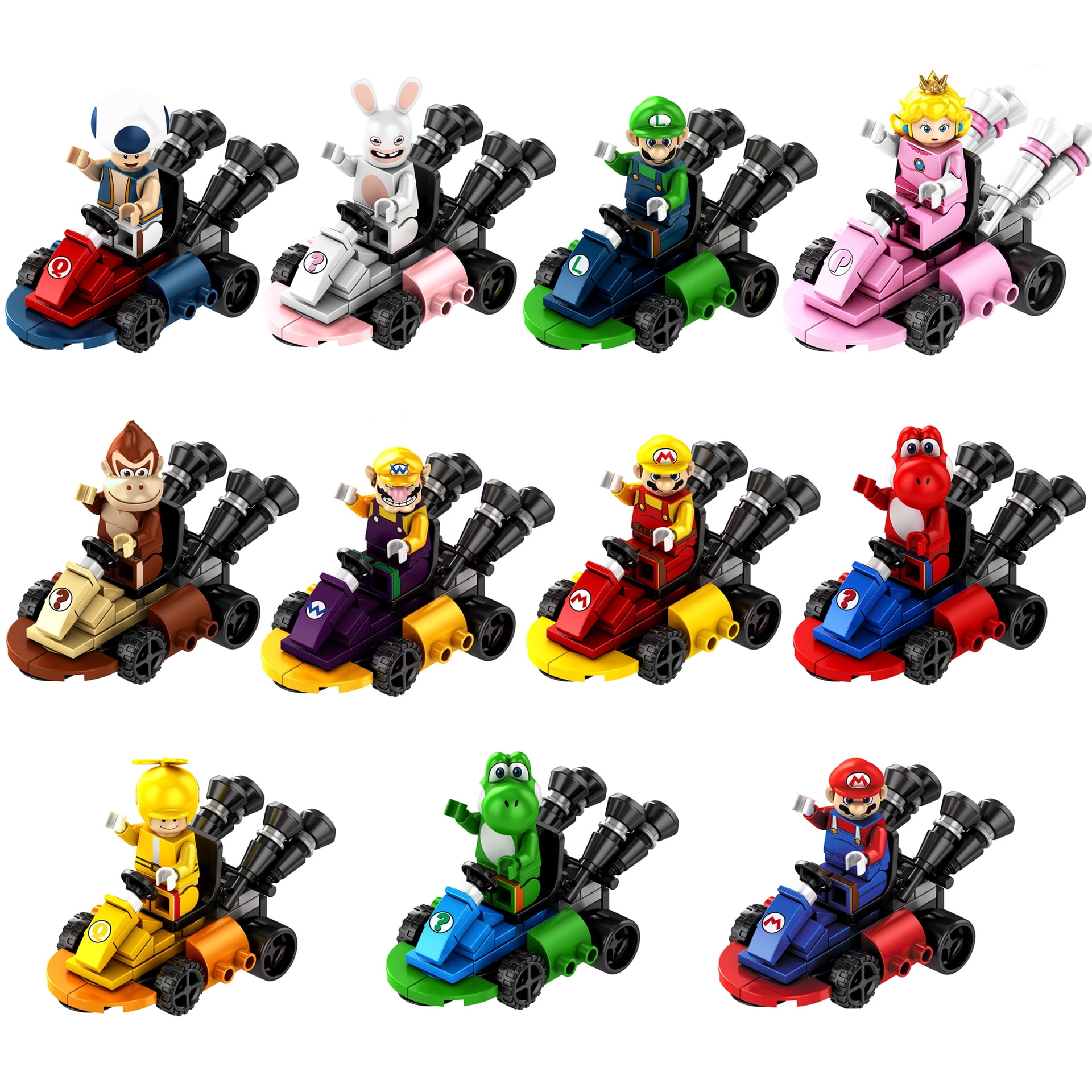 11PCS/Set Mario Minifigures Anime Game Action Figures with Car Building
