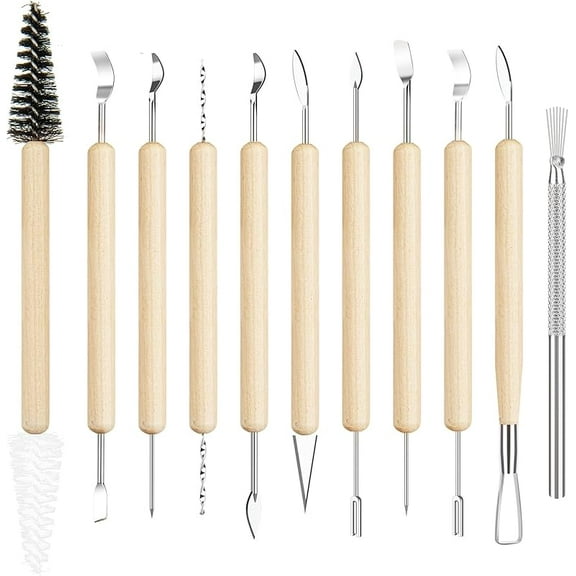 11PCS Wooden Clay Tool Set, Double-Head Ceramic Modeling Tool, Pottery Sculpting Tools for Carving, Molding, Cutting, Trimming, Pottery Wheel, Crafting Supplies, Beginners, Adults, Students