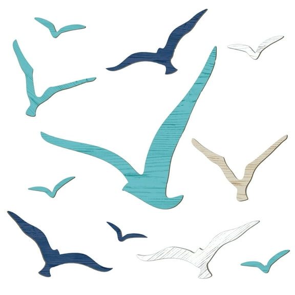 11PCS Wooden Seagull Wall Decor for Beach Coastal Wall Art, Rustic Wood Grain Sea Bird Decorations, Nautical Themed Home Decoration