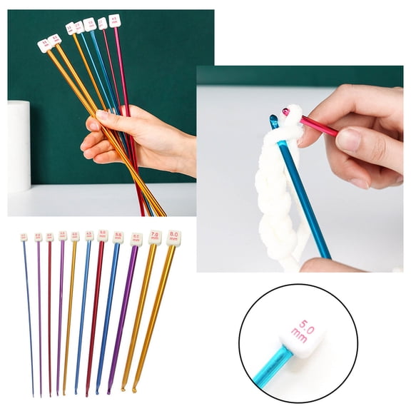 11PCs Colored Afghanistan Aluminum Oxide Knitting Needle Set for Sweater Scarf Socks Carpet DIY Projects Multicolored 27 cm