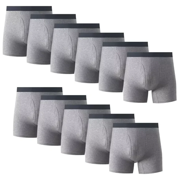 11PK Mens Cotton Boxer Briefs Tagless Comfort Flex Underwear With Opening Fly
