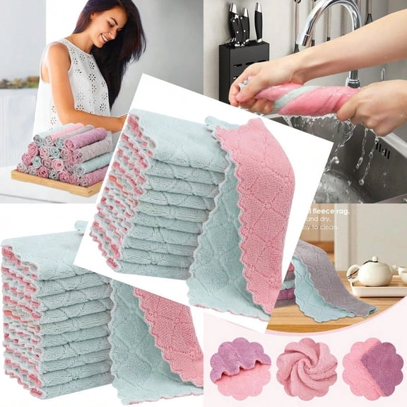 11Pack Kitchen Dish Cloths Reusable Dish Towels Nonstick Oil Washable Fast Drying er Absorbent Coral Veet Cleaning Cloths for Cleaning Tableware Kitchen Bathroom Pink-green10 x 6