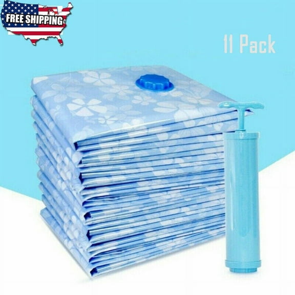 11Pack Reusable Compressed Bag Thicken Vacuum Storage Bag Space Saver with Hand Pump
