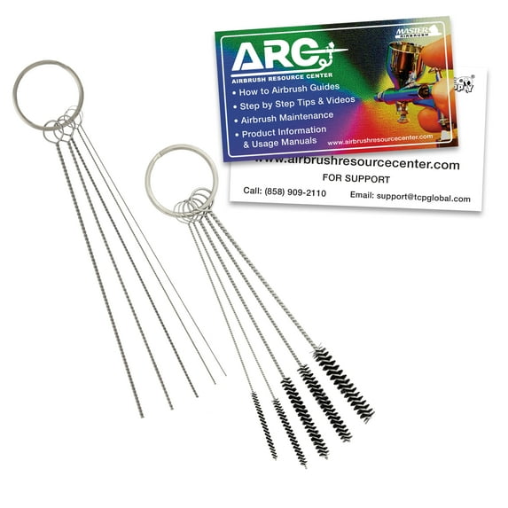 11Pc Airbrush Cleaning Brush Set w/ 5 Brushes/ Pokers How-To Airbrush Card