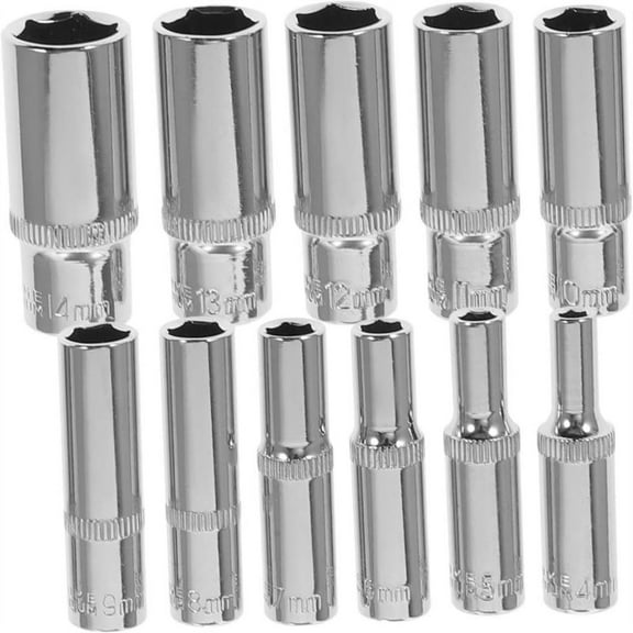 11Pcs 1/4 Hexagonal Extended Socket Chrome Vanadium Steel Drive Impact Socket Set For Wrench Assortment Metric Hexagonal Socket Mechanic Tools