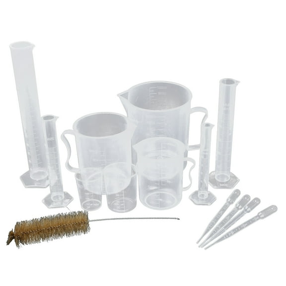 11Pcs 10ml, 25ml, 50ml, 100ml Graduated Cylinders, 50ml, 100ml, 250ml, 500ml, 1000ml Beakers, Pipettes Set with Brush