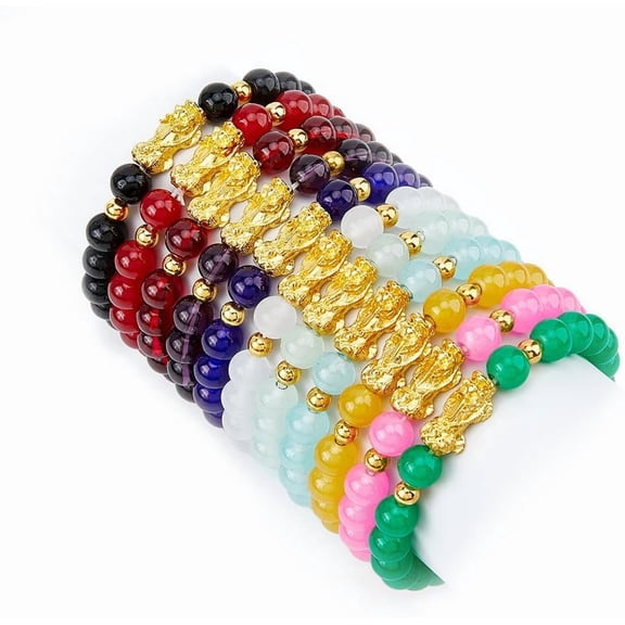 11Pcs 11 Colors Bracelets Colorful Bracelet Chinese Charm Bracelet Beautiful Round Beaded Stretch Bracelets Birthday Friendship Gifts for Women