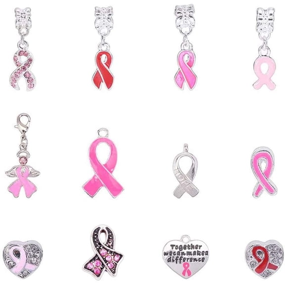 11Pcs 11 Styles Alloy Pendant Awareness Ribbon Mixed Color 9.5~37x7.5~18x2~8.5mm 1Pc/style