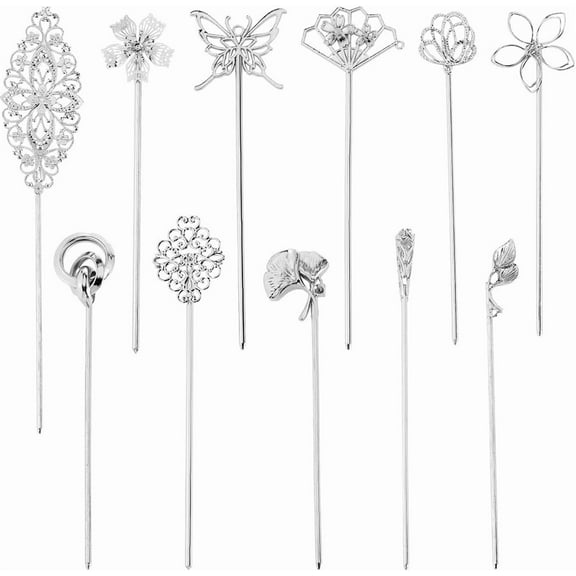 11Pcs 11 Styles Metal Flower Book Marks Silver Bookmark Antique Floral Lotus Leaf Butterfly Strip Vintage Hair Stick Chinese Style Hairpin Bookmarker