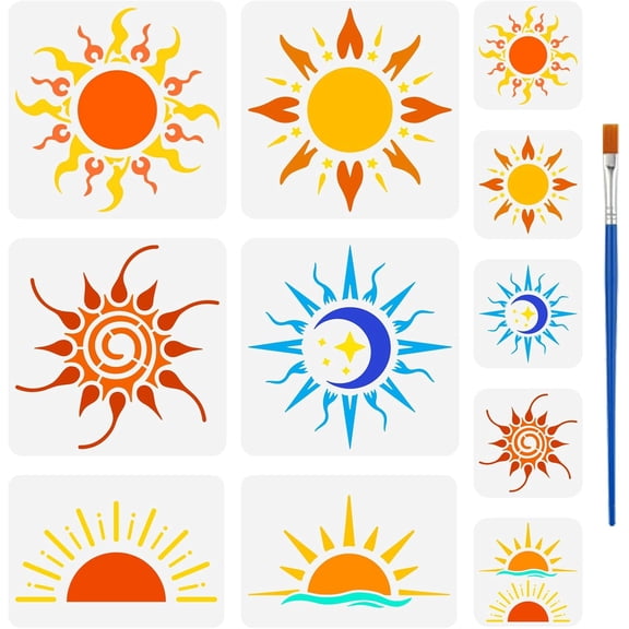 11Pcs 11 Styles Sun Theme PET Hollow Out Drawing Painting Stencils for DIY Scrapbook Photo Album 150~300x150~300mm 1pc/style