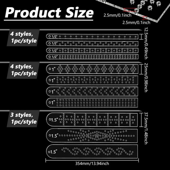 11Pcs Acrylic Rivet Template Rectangle Leather Punch Tool Spacing Guides for Bracelets Collars and Belts to Add Bling Hole: 2.5mm
