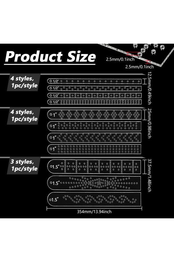 11Pcs Acrylic Rivet Template Rectangle Leather Punch Tool Spacing Guides for Bracelets Collars and Belts to Add Bling Hole: 2.5mm