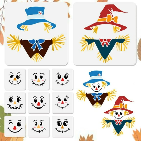 11Pcs Autumn Scarecrow Stencils for DIY Painting Reusable Scarecrow Face Stencil Drawing Templates Fall DIY Craft Paint Templates for DIY Wall Home Decor Wood Burning Canvas Journal Card