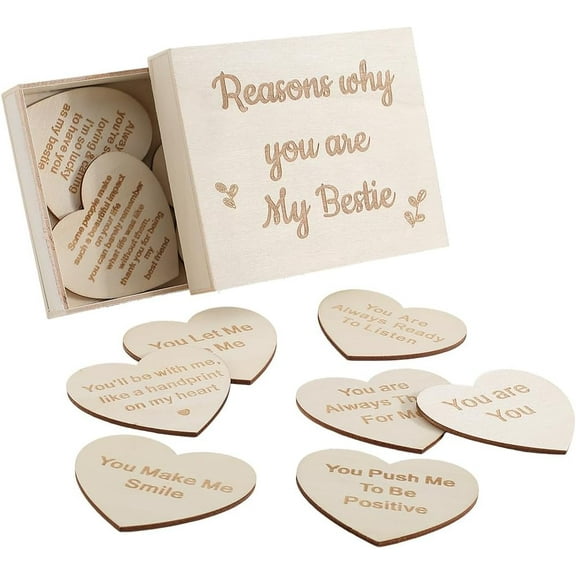 11Pcs BFF Gifts Engraved Wooden Box Small Natural Color Cute Unfinished Wood Heart Sign with Word Set Friendship Best Friend Unique Gifts for Women DIY Painting Memory Ornament Supplies Brown
