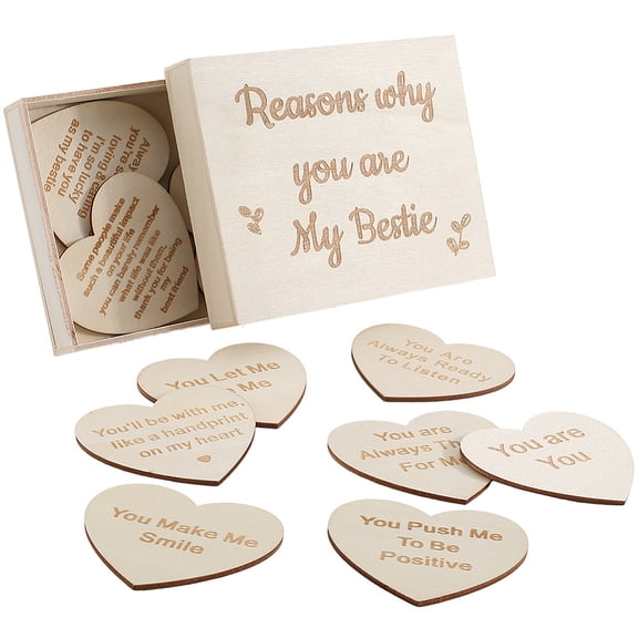 11Pcs BFF Gifts Engraved Wooden Box Small Natural Color Cute Unfinished Wood Heart Sign with Word Set Friendship Best Friend Unique Gifts for Women