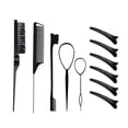 thumbnail image 1 of 11Pcs Black Hair Styling Combs Set, Include Bristle Hair Brush, Edge Hair Brush, Sturdy Rat Tail Comb with 6Pcs Sectioning Clips, 1 of 6