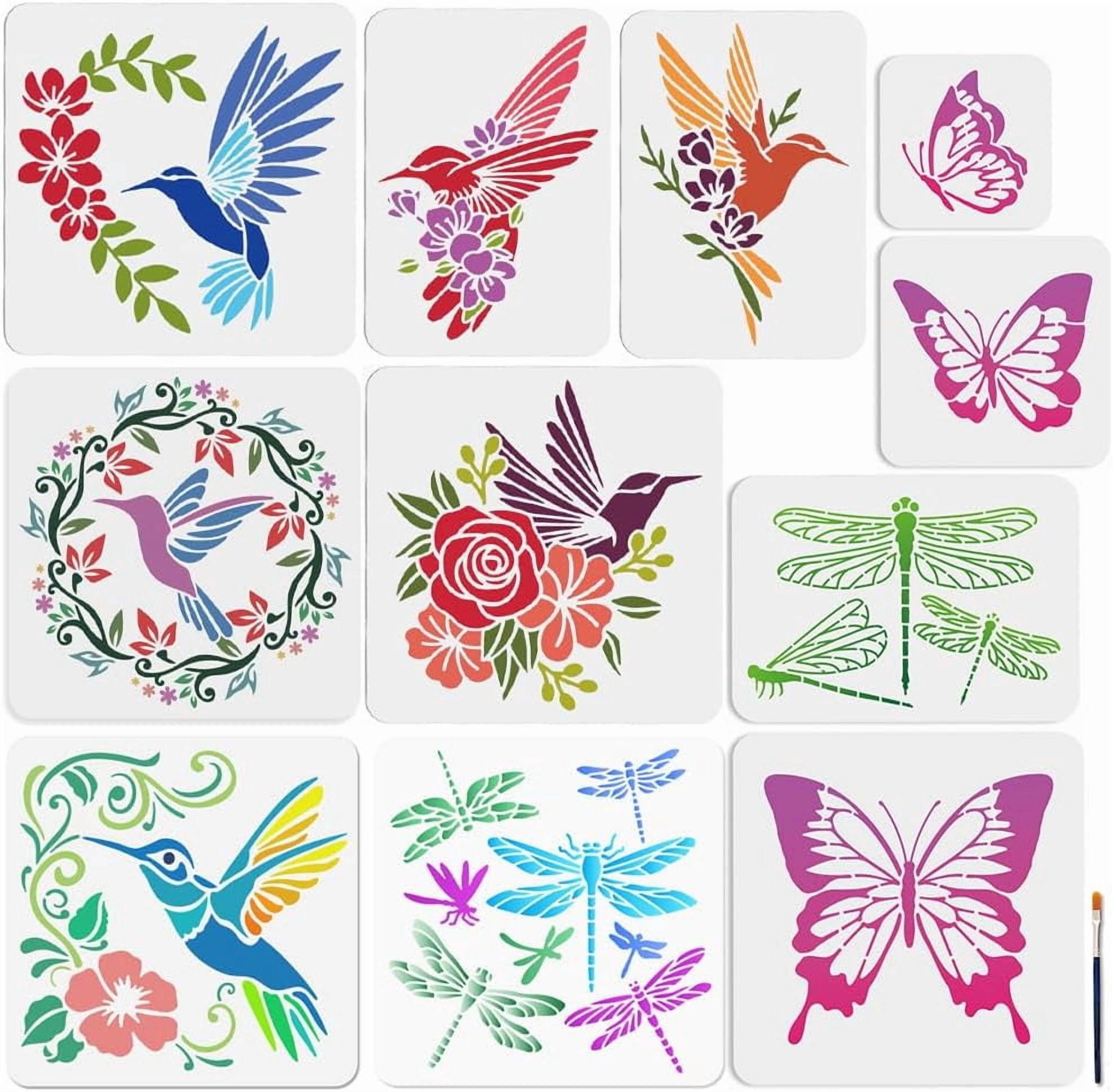 11Pcs Butterfly Hummingbird Stencils Spring Dragonfly Painting Stencil ...