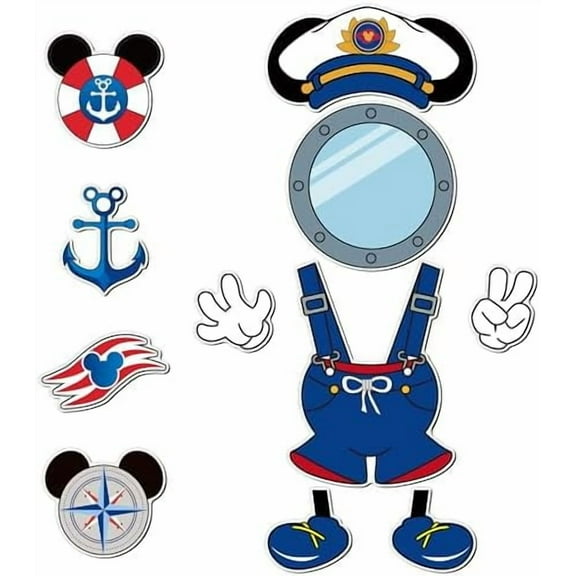 11Pcs Captain Boy Mouse Cruise Door Magnets: Life Preserver Ring Design, Waterproof, for Birthday Cruises, Holiday Carnival Cabin & Refrigerator Decor.