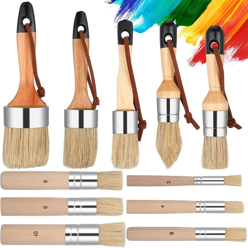 11Pcs Chalk Stencil Brushes Set Wooden Handle Template Brushes for Chalk Paint Stencil Projects Furniture DIY Art Crafts