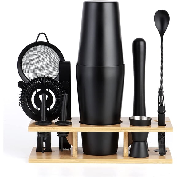 11Pcs-Cocktail Shaker Set Stainless Steel Bartending Kit 25oz Boston Shaker Bar Set Cocktail Mix Drink Making Kit Professional Bar and Home Drink Bar Tools for Bartender(Matte Black)