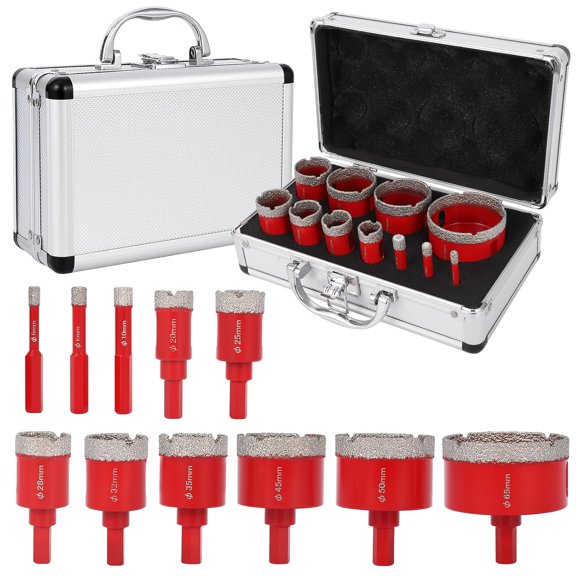 11Pcs Diamond Hole Saw Kit (6-65mm) for Tile & Concrete - Brazed Drill Bits for Angle Grinder, Drill Machine - Porcelain Tile Hole Saw Set