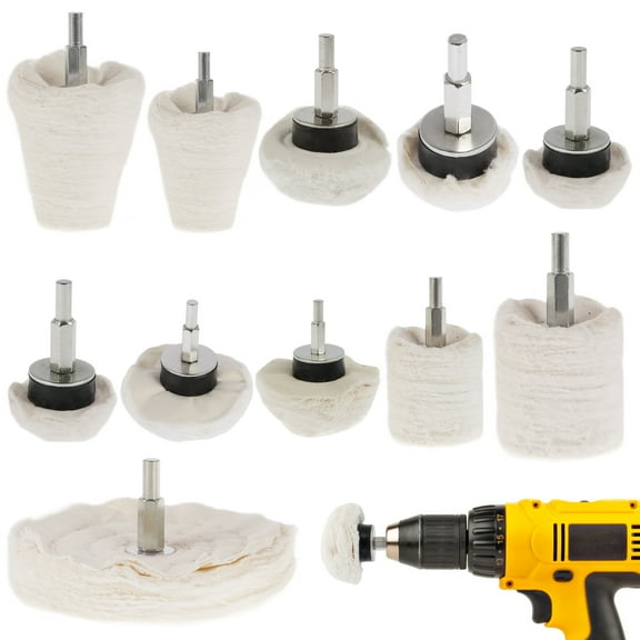 11Pcs Drill Buffing Wheel Reusable Wheel Polishing Kit with 0.25inch Hex Shaft Flannelette Cylindrical/Round/Conical/Mushroom Buffing Wheel Kit Washable Wheel Shaped Polishing Tool